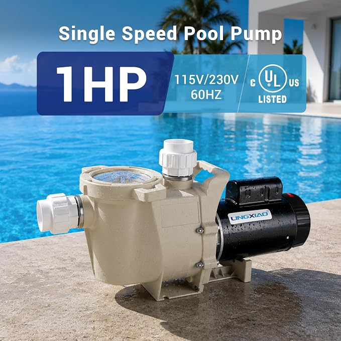 Pool Pump Inground 1HP, 6340 GPH High Flow Self Primming Swimming Pool Pump, 115V/230V, Low Noise, Powerful In/Above Ground Pool Pump with Filter Basket and 2"/1.5" Fittings