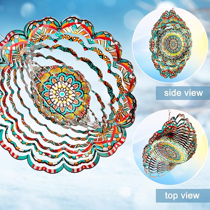 Mandala Wind Spinner - Lucky Star Design | 12-Inch Laser Cut Stainless Steel, Kinetic Hanging Wind Sculpture for Garden, Porch, Patio, Home | Outdoor 3D Metal Windcatcher & Yard Art