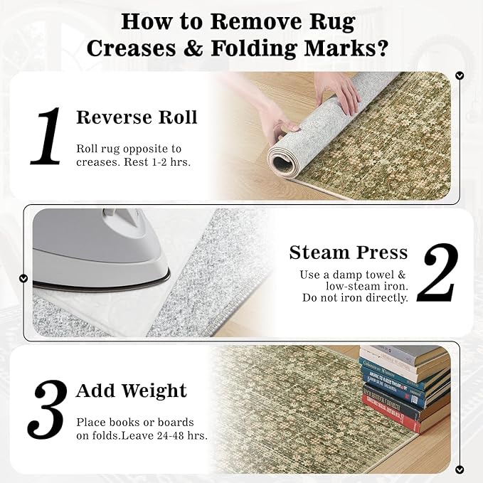 DCX 2x3 Neutral Rug, Kid & Pet Friendly with Rubber Back Non Slip, Machine Washable Stain Resistant Olive Green Floral Rug for Living Room, Bedroom, Soft Low Pile Large Nursery Carpet