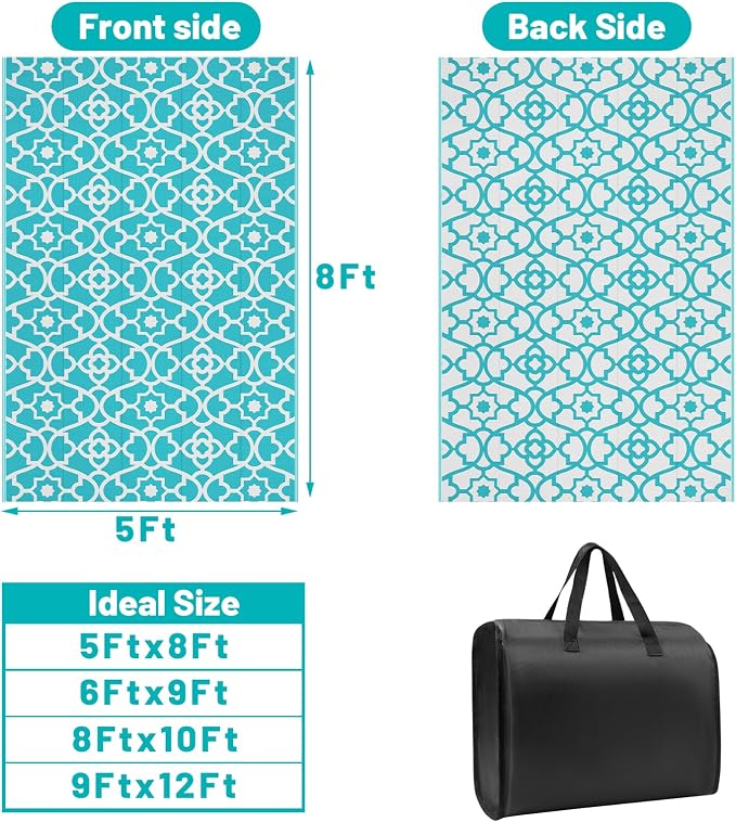 HEBE Outdoor Rug Waterproof 5x8, Plastic Straw Rug Camping Rug, Reversible Outdoor Patio Rugs RV Mat Clearance, Indoor Outside Floor Carpet for Porch,Deck,Camper,Balcony,Backyard