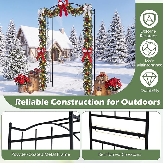 Giantex Metal Garden Arbor, 7.5 FT Heavy Duty Arch Trellis for Climbing Plants, Decorative Outdoor Garden Archway with Pointed Legs, Wedding Arbor for Party, Backyard, Lawn, Ceremony Decoration