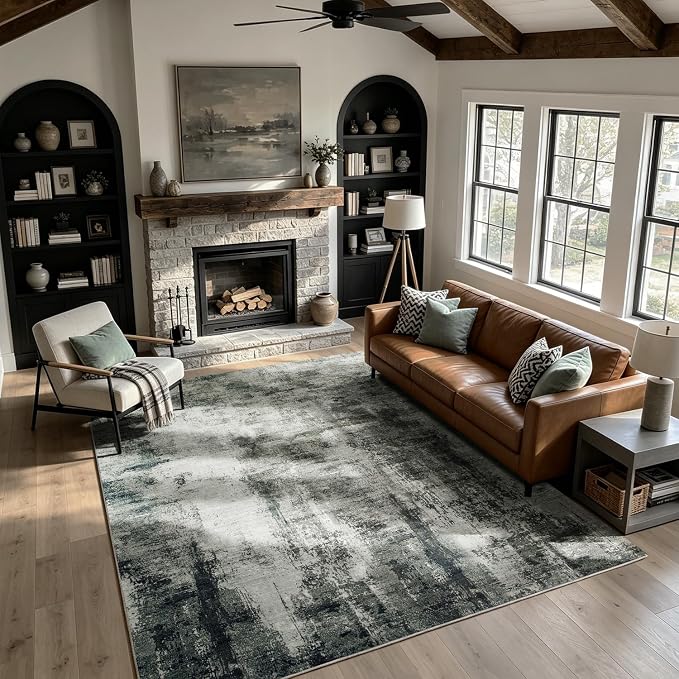 Washable Rugs 8x10 Area Rugs for Living Room,Bedroom,Dining Room,Nursery | No Creases,Stain Resistant,Non Slip Modern Abstract Soft Low Pile Carpet for Hardwood,High-Traffic Area,Kids & Pet Friendly