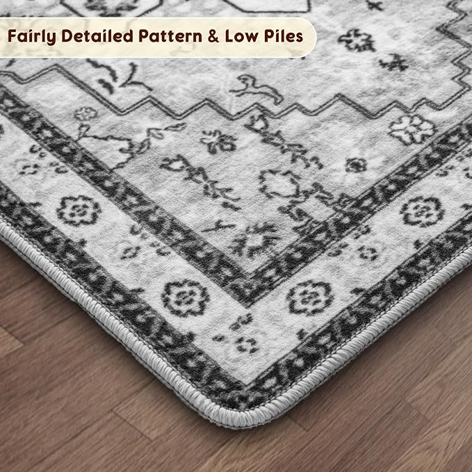 LBRO2M Machine Washable Rug Soft Pet Friendly Carpet 5X7 Light Gray | Area Rug 5X7 for Living Room, Bedroom, Dining Room, Home Office, Non Slip Carpet, Foldable Stain Resistant Rugs