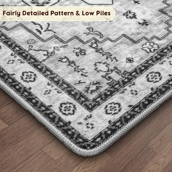 LBRO2M Machine Washable Rug Soft Pet Friendly Carpet 9X12 Gray | Persian Large Rug 9X12 for Living Room, Bedroom, Dining Room, Home Office, Non Slip Soft Carpet, Stain Resistant Rugs