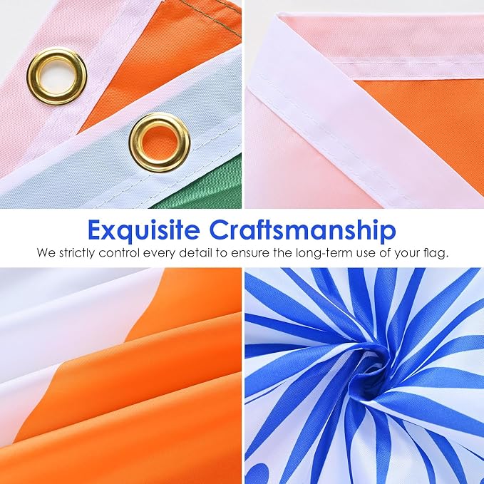 AhfuLife India Flag Indian Flag 3x5 Ft, Large Indian National Flags for Outside - Double Side with Brass Eyelets for Olympic Party Decorations, Bar Garden Street Decoration Indoor Outdoor