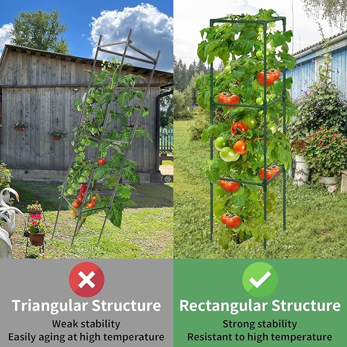 ROADPLUM 3 Pack 48" Tomato Cage for Garden, Heavy Duty Adjustable Plastic Coated Steel Pipe Tomato Stakes Trellis Plant Cages for Vegetable, Fruit, Flower, Rose Vine Climbing Plants