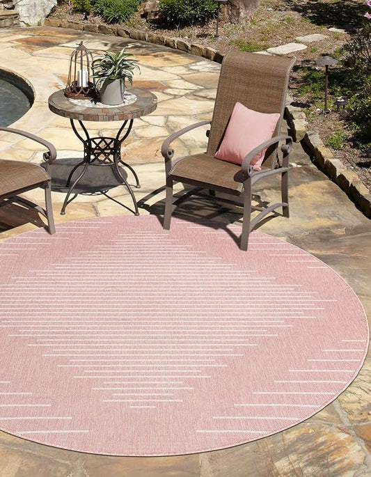 Unique Loom Outdoor Modern Collection Area Rug - Tambor (6' Round Pink/Ivory)