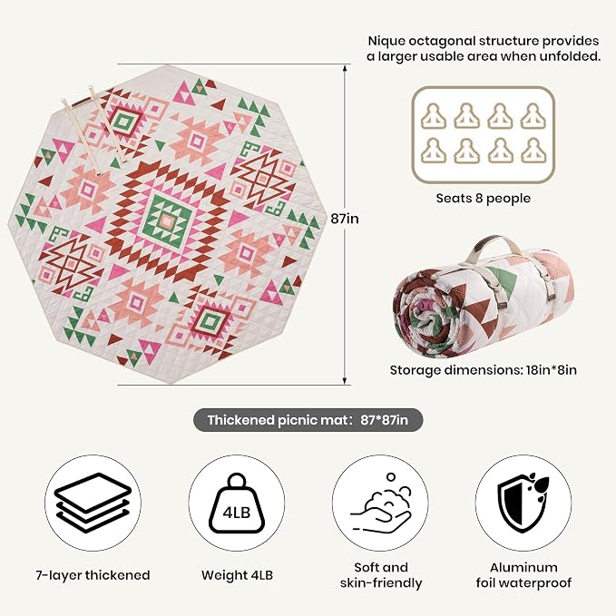 87 in * 87 in Waterproof Picnic Mat Picnic Blanket, Enlarged and Thickened Camping Mat, Larger Picnic Blanket, Suitable for Grassland, Beach, Courtyard, Outdoor Activities (red)