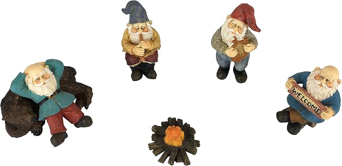 GlitZGlam Happy Gnomes Camp - 6 Piece Garden Gnome Set for The Miniature Fairy Garden