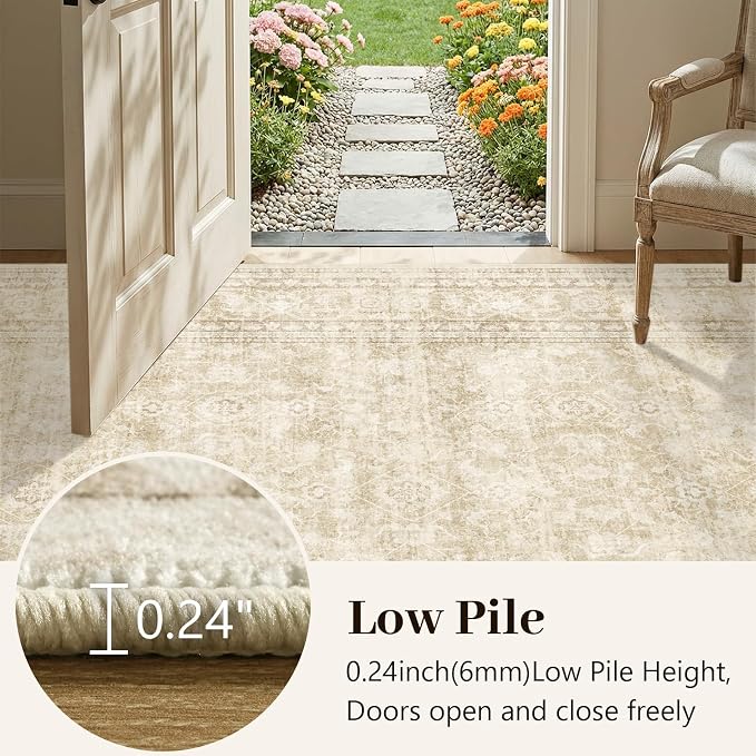 5x7 Ft Area Rugs for Living Room, Soft Non-Slip Machine Washable Rug, Vintage Stain Resistant Carpets for Bedroom Nursery Dining Room Home Decor (Beige)