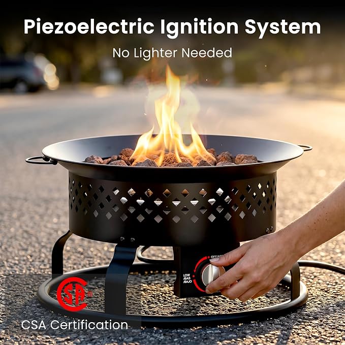 Electactic Portable Propane Fire Pit, 50000 BTU with Fire Pit Cover, Carrying Kit, 19-inch, Smokeless Gas Fire Pit for Camping, Backyard, RV, Deck and Outdoor Activities