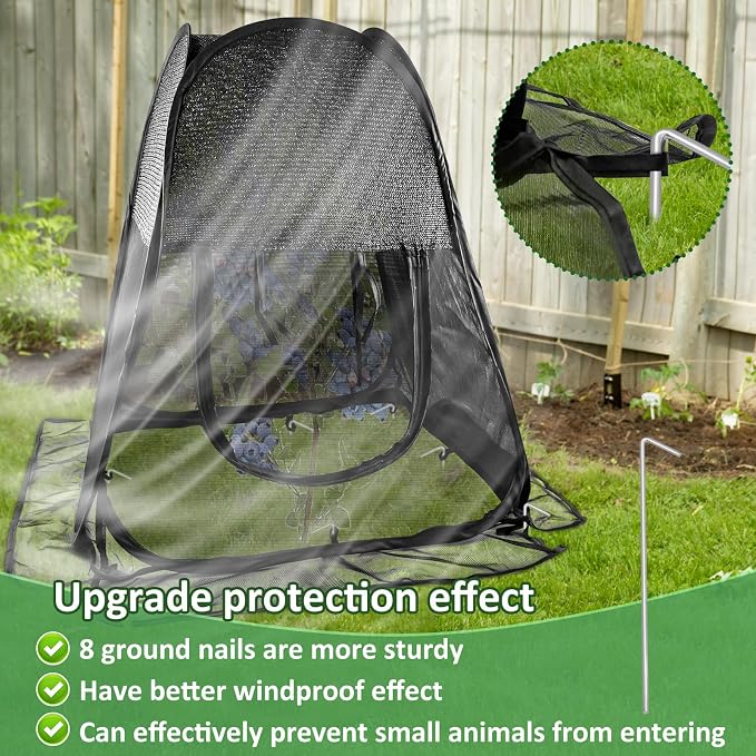 Pop up Plant Shade Tent, Plant Shades for Outdoor Plants Mesh Plant Cover with 8 Stakes Pop up Gardening Net Cover with Zipper Door Pest Guard Cover Protect Outdoor Plants from Animals（ 28x28x32in）