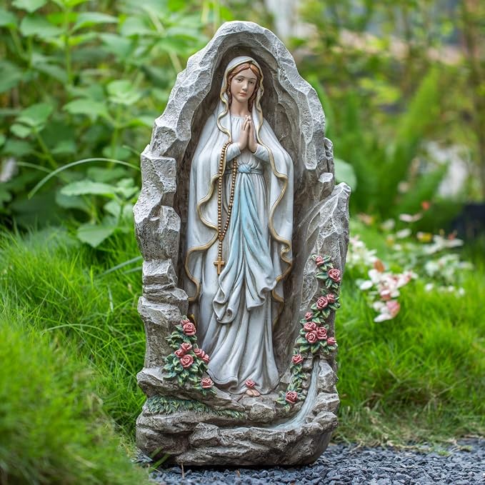 Grace4Joy Our Lady of Lourdes Statue - 24 Inches Virgin Mary Statue Outdoor Catholic Garden Decor, Our Lady of Lourdes Grotto Sculpture for Home Yard Patio Lawn Hallway Decor