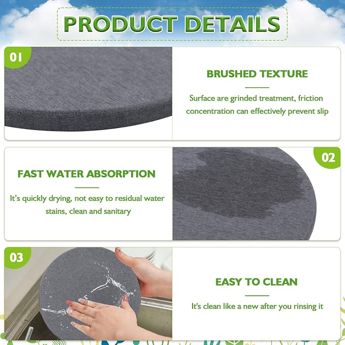 Diatomaceous Earth Coaster 4/6/8inch Diatomite Plant Saucer Stone Plant Sourcer Instant Dry Water Absorbent Diatomite Tray (Dark Gray)