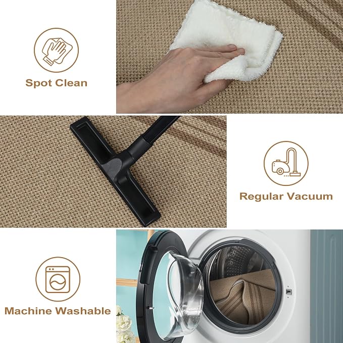 Modern Easy Jute 3x5 Outdoor Patio Rug, Washable Rugs for Entryway Farmhouse Non Slip Indoor Door Mat, Brown Throw Carpet for Entry Backyard Porch Decor