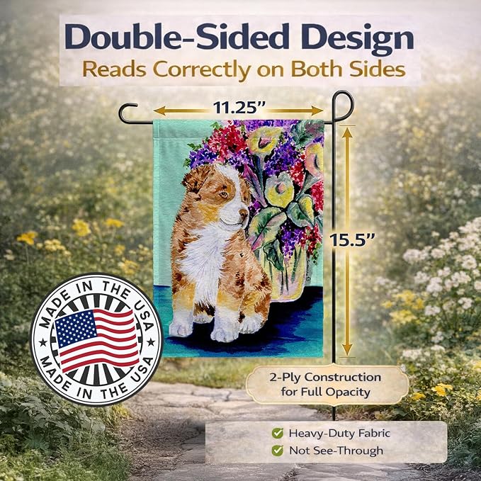 Caroline's Treasures SS8312GF Australian Shepherd Garden Flag Mailbox Flag Decorative Yard Flag Banner Outside Patio Artwork Yard Flower Beds, Garden Size, Multicolor