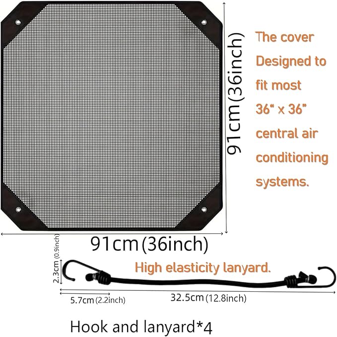 36" Universal AC Cover for Outside Units, Heavy-Duty Mesh AC Condenser Cover with Bold Rope and Windproof Hooks, All-Season Heat Pump or HVAC Protection
