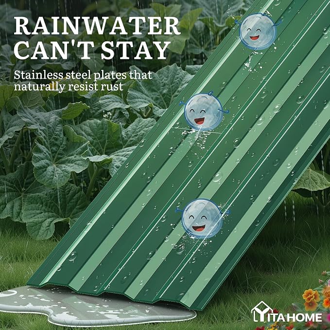 YITAHOME 2pcs 6x3x1ft Galvanized Raised Garden Bed, Metal Planter Box with Safety Rubber, Gloves, Outdoor Flower Bed for Planting Plants Vegetables, Green