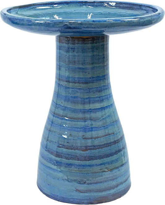Sunnydaze 21" H Ceramic Bird Bath for Outside - Hand-Painted Outdoor Bird Bath Bowl, UV/Frost-Resistant Finish - Cloud Swirl