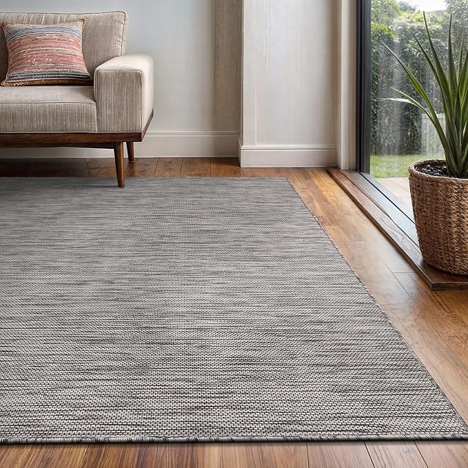 Washable Indoor Outdoor Rug 9x12 Weather Resistant Area Rugs Modern Solid for Porch Deck Balcony Backyard Patio Outside Carpet (9 X 12 Silver Grey)