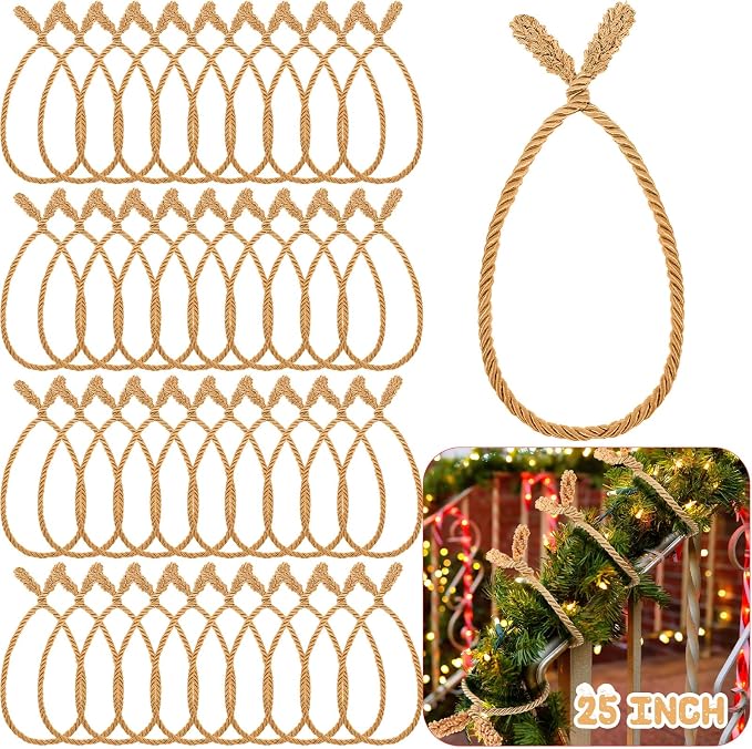 Zhengmy 40 Pcs 25 Inch Extra Long Christmas Garland Ties Christmas Decorative Twist Ties for Banister Reusable Flexible Twist for Holiday Xmas Home Decorations Craft Wrapping (Gold)