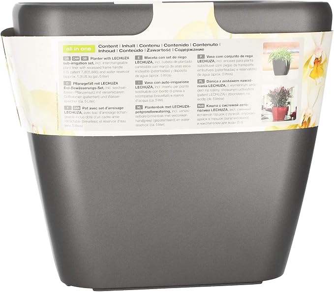Lechuza Quadro LS 35 Charcoal Metallic, Self-Watering Square Planter, H13 L13.8 W13.8 in