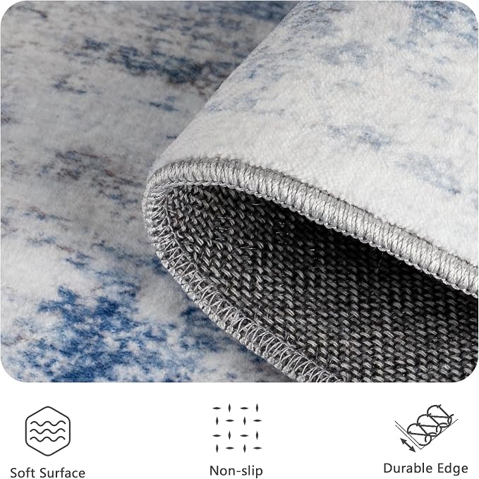 5x7 Area Rugs, Abstract Morden Soft Washable Rug, Non-Slip Low Pile Rugs for Living Room, Bedroom, Dining Room, Home, Office(Rust Blue/Brown)