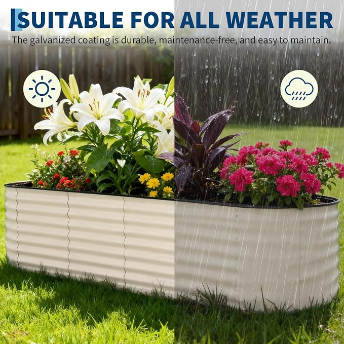 Garvee 8x2x2ft Galvanized Raised Garden Bed, Oval Metal Planter Box with Anti-Cut Safety Edges, 239 Gallons Rust-Resistant Deep Root Planter for Outdoor Vegetables, Flowers, Herbs, Green
