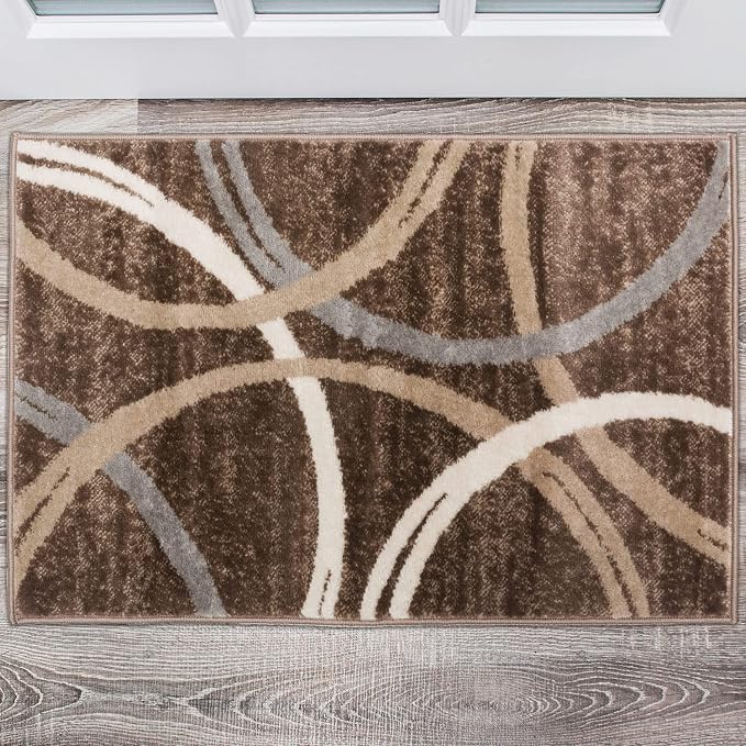Rugshop Wavy Circles Modern Non-Shedding Accent Area Rug Brown 2' x 3' | Rectangular, Size 2' x 3', Living Room, Bedroom, Dining Room, Home Office, Kitchen, Entryway, Hallway, Nursery, Kids Room