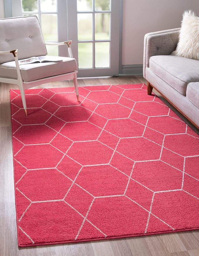 Unique Loom Trellis Frieze Collection Area Rug - Geometric (4' 1" x 6' 1" Rectangle Pink/Ivory)