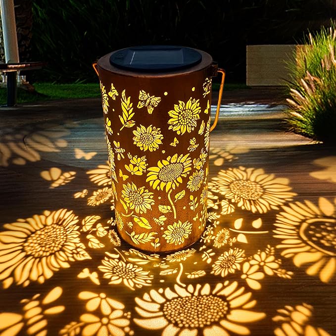 ANYTALK Birthday Gifts for Women Mom Grandma, Sunflower Solar Lanterns Outdoor Waterproof, Hanging Solar Lights for Yard, Patio, Porch, Garden Decor