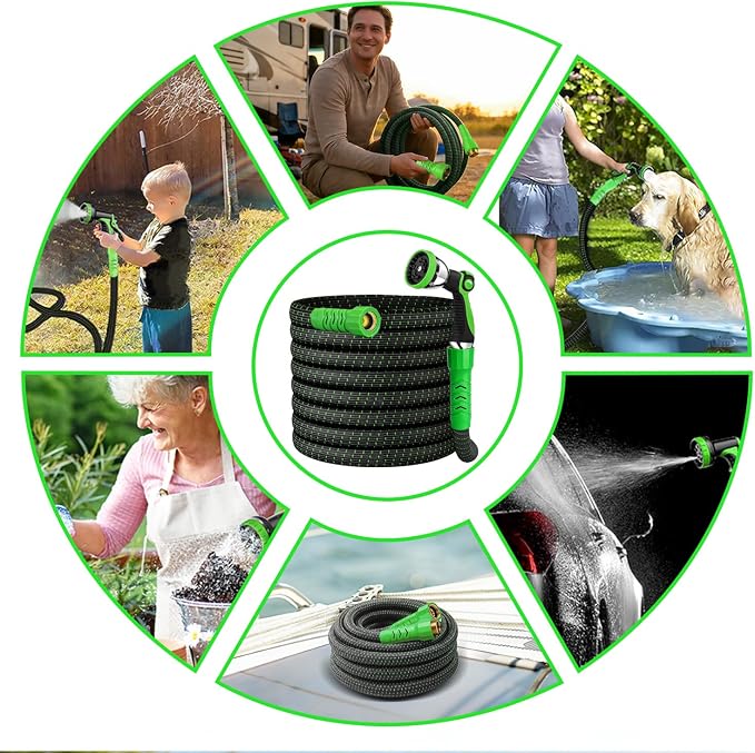 Garden Hose, 50Ft Ultra Flexible Water Hose, None-Expand,with 10 Function Sprayer,Ultra-Lightweight,Leak-Proof,Non-Slip Handle, Non-Kink Hoses for Yard, Outdoor (GreenBlack,50Ft)