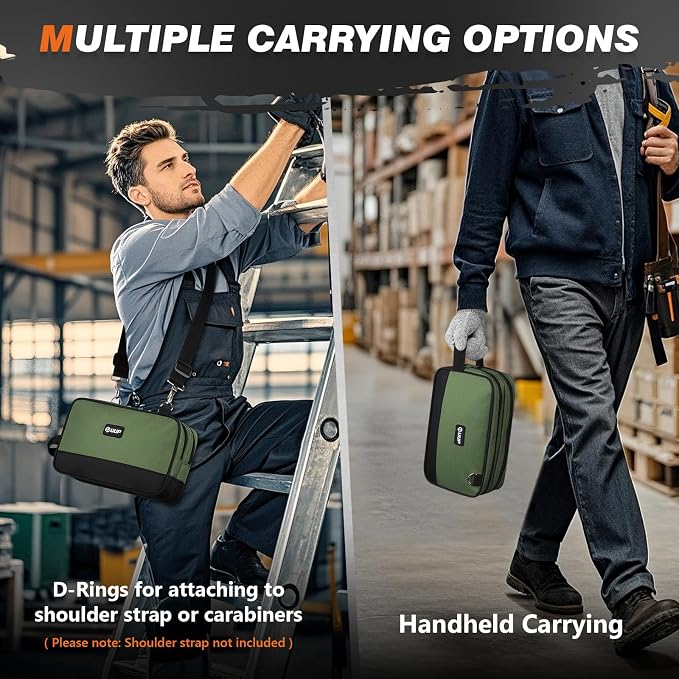 UUP 12" Tool Bag, Divider Zipper Pouch Handle Waterproof Tool Box Organizer | Heavy-duty oxford, smooth zipper green. Small storage case for tools. Great for car, truck, work, electrician mechanic gift
