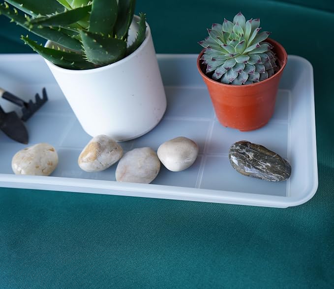VUWEZ 2 Pack of Plastic Plant Tray Saucer Rectangular 24 inch, Plant Trays Saucers for Indoors Outdoor, Plant Water Drip Tray for Flower Pot Planter, Windowsill Plant Tray (8 X 24'', Clear)