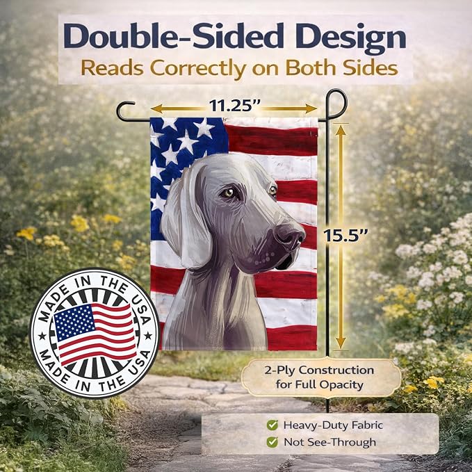 Caroline's Treasures CK6749GF Weimaraner American Flag Garden Flag Mailbox Flag Decorative Yard Flag Banner Outside Patio Artwork Yard Flower Beds, Garden Size, Multicolor