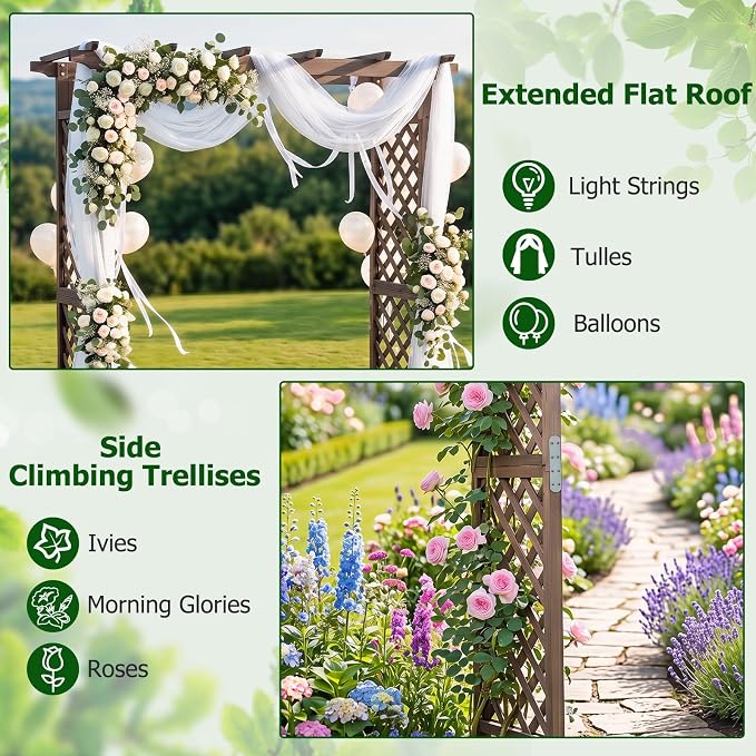 Giantex 85" Garden Arch Trellis, Wood Garden Arbor with Flat Top for Climbing Plants, Roses & Vines, Outdoor Wooden Wedding Arbor for Ceremony Backyard Lawn Patio Garden Entrance