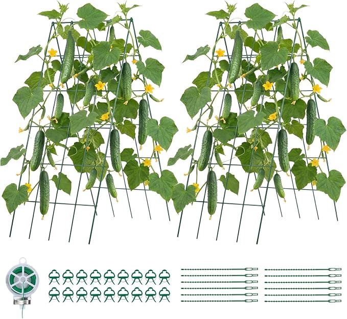 VEVOR Cucumber Trellis, No Assembly Required, 39" High 2 Pack Foldable A-Frame Garden Trellises for Raised Bed, Metal Rustproof Outdoor Climbing Plant Support for Vine, Peas, Beans, Tomato, Flowers