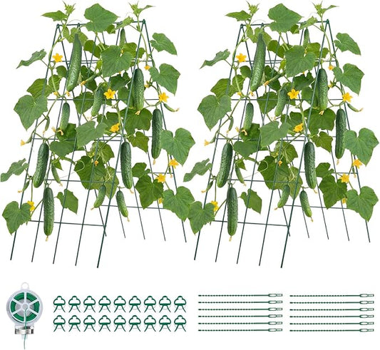 VEVOR Cucumber Trellis, No Assembly Required, 39" High 2 Pack Foldable A-Frame Garden Trellises for Raised Bed, Metal Rustproof Outdoor Climbing Plant Support for Vine, Peas, Beans, Tomato, Flowers