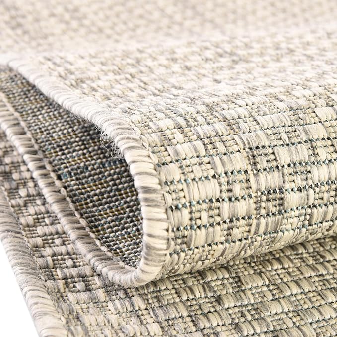 Unique Loom Collection Casual Transitional Solid Heathered Indoor/Outdoor Flatweave Area Rug (5' 1" Round, Light Gray/Ivory)