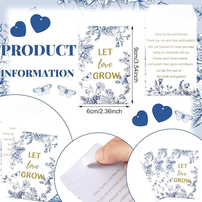 Ctosree 50 Sets Something Blue Bridal Shower Favors Let Love Grow Seed Packets Wedding Party Supplies Include Seed Packets Flowerpot Cards and Organza Bags Something Blue Bridal Shower Party Supplies