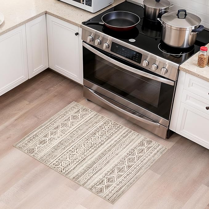 cotiled Washable 2x3 Entryway Rugs: Boho Moroccan Soft Small Rug | Solve Modern Neutral Trendy Home Decor - Stain Resistant for Bathroom Entryway Kitchen Laundry Dark Brown
