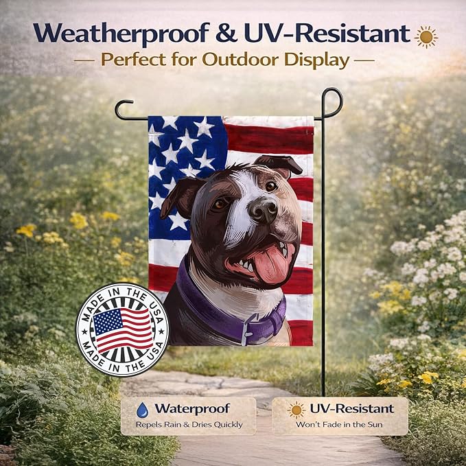 Caroline's Treasures CK6467GF Bull Terrier Dog American Flag Garden Flag Mailbox Flag Decorative Yard Flag Banner Outside Patio Artwork Yard Flower Beds, Garden Size, Multicolor