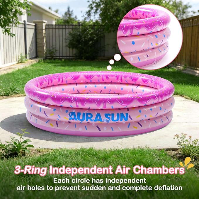 Baby Pool Small Kiddie Swimming Pool 3 Rings Round Pad Indoor Ball Pit | Kiddie Swimming Pool, For Kids & Toddler, Portable Indoor Ball Pit Toys, Outdoor Water Play, For Girl/Boy