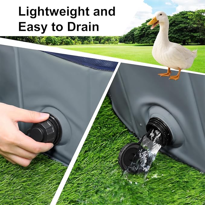 Foldable Duck Pool: Portable Hard Shell Duck Pond for Ducks Dogs Cats 39.4x11.8 Inch Collapsible Pet Bath Tub Indoor Outdoor Use (Gray and Dark Blue, 100in*30in)
