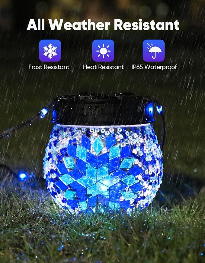 Mosaic Solar Lights Outdoor 4 Pack, Solar Hanging Lanterns Christmas Halloween Gifts for Women Mom Grandma, Waterproof Glass Globe Lights, Garden Patio Decor for Yard, Tree, Balcony, Cold