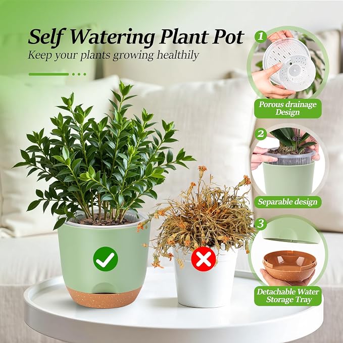 7.2 Inch Self Watering Orchid Pots for Indoor Plants,Macetas para Orqudeas,Flower Pots for Indoor Plants with Holes(Green)