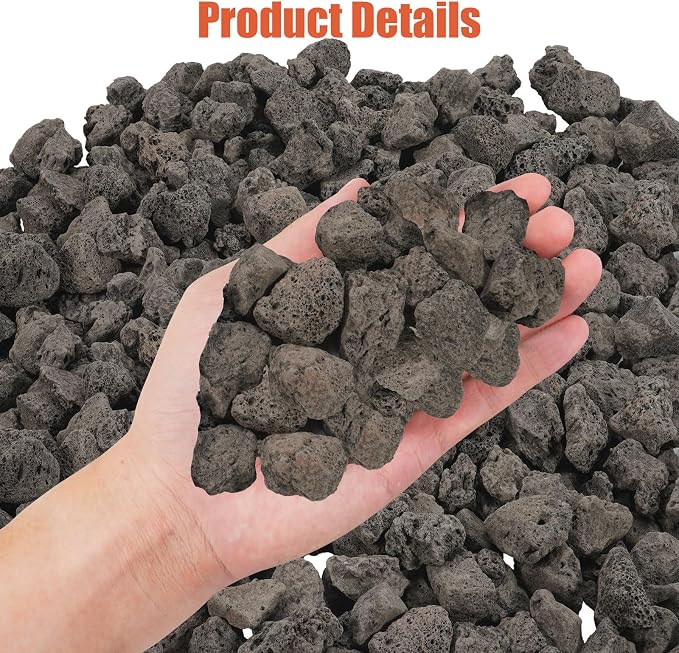 10 lbs Durable Black Lava Stones for Indoor Gas Fireplaces, Fire Pits, and Fire Pit Tables, Gas Fireplace Rocks, 0.8-1.2 Inch Fire Pit Stones for Outdoor Grills and Landscaping