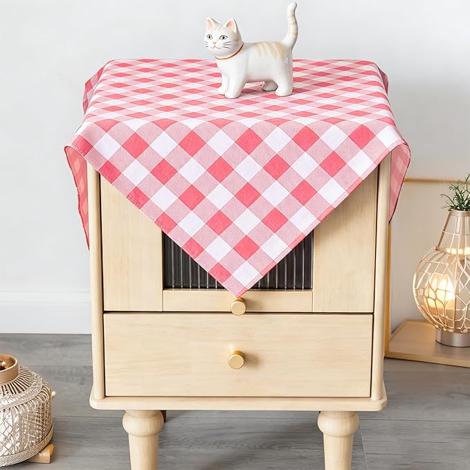 Waterproof Plaid Tablecloth Fabric - Square 25x25 Inch Classic Gingham Checker Buffalo Table Cover for BBQs, Parties