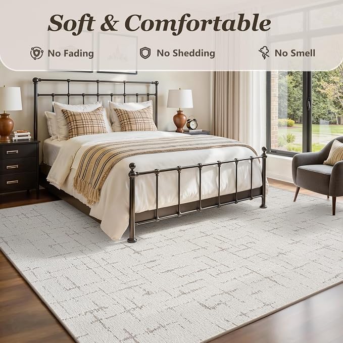Engiw-Beige Neutral 6x9 Area Rug for Living Room Rug-Carpet Bedroom Rugs Textured Tufted Jacquard Modern Washable Rug for Dining Room Nursery Non Slip