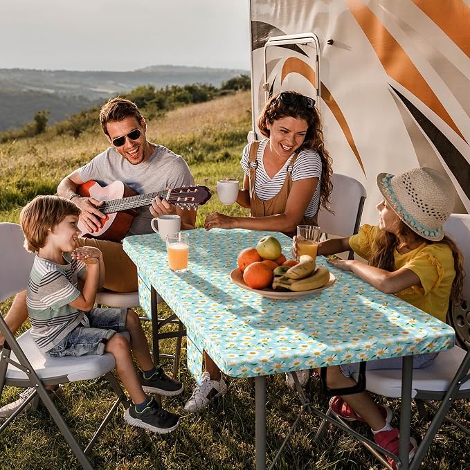 Jobunai Picnic Table Cover with Bench Covers Waterproof Camping Tablecloth with Elastic for 6 Foot Rectangle Tables Outdoor Travel Essentials list Summer Rv Vacation Finds Gifts Ideas for Mens Womens